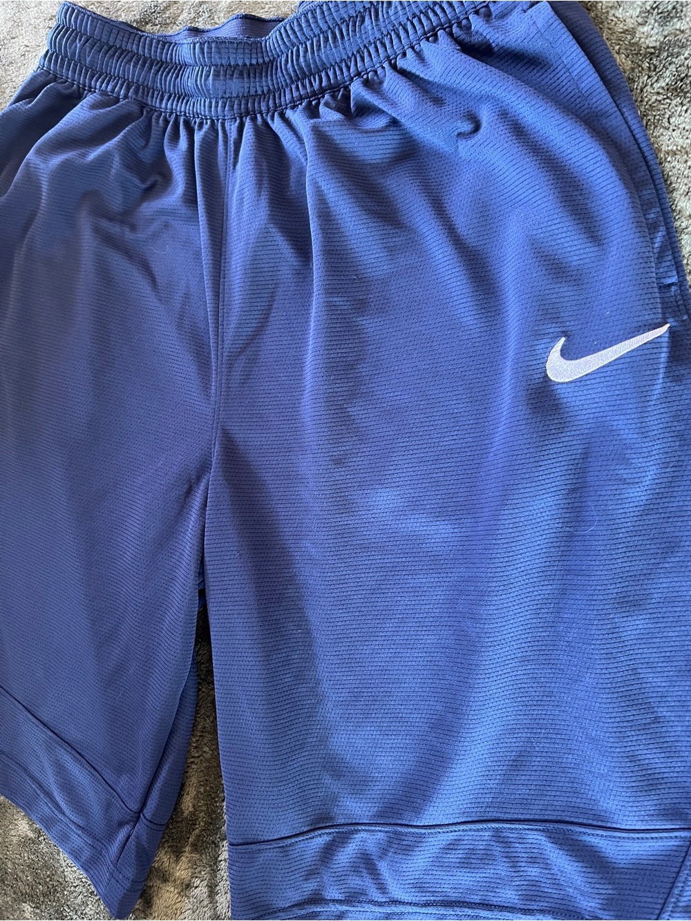 Nike navy Blue dry fit Athletic Shorts with White Swoosh